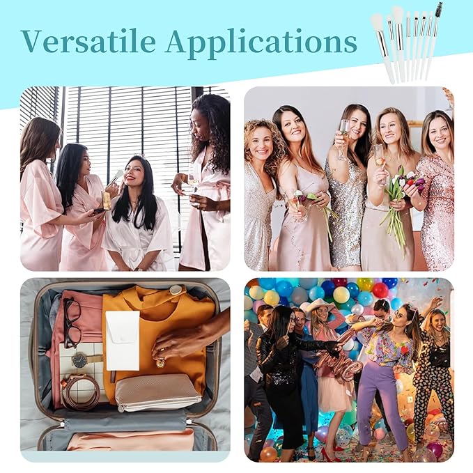 16 Sets Travel Makeup Brush Set Synthetic Fiber Face Foundation Make up Brushes Bridesmaid Gift with Travel Makeup Bag for Wedding Bridal Shower Favors Bachelorette Party Gift (White)