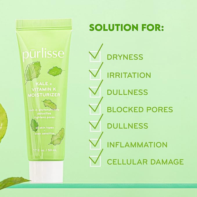 pūrlisse Kale + Vitamin K Hydrating Face Moisturizer - Face Moisturizer for Detoxifying & Pore Tightening - Packed with Antioxidants for Smooth, Radiant & Youthful Skin (1.7 Fl oz)