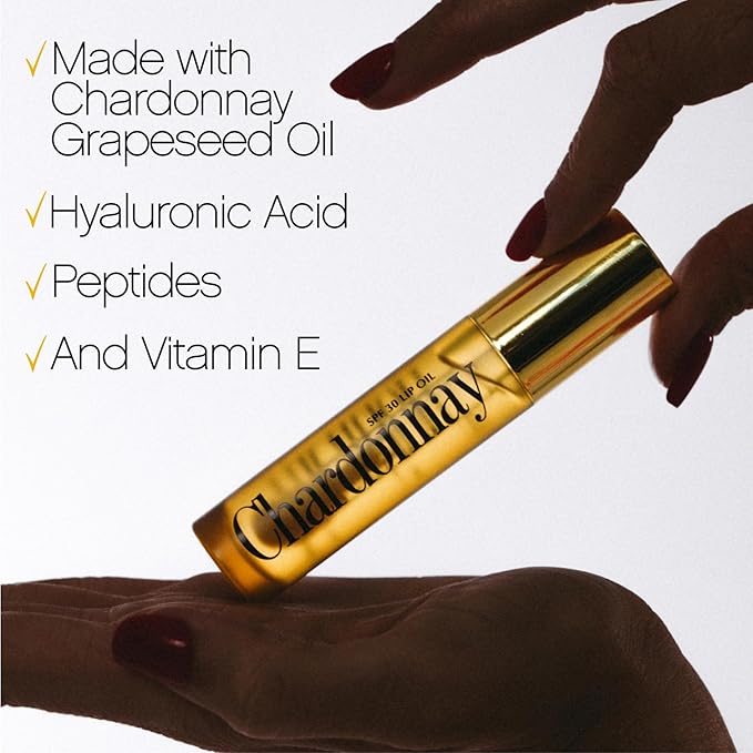 Vacation Chardonnay Lip Oil SPF 30, Sunscreen for Lips, Hydrating, Caramel Vanilla Flavored Lip Gloss, Clear Plumper, Non-Sticky Lip Balm, Vegan, 0.2 Fl. Oz.