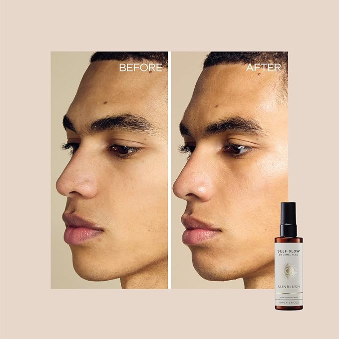Self Glow by James Read - Sunblush Hydrating Tan Mist with Rosewater Travel Size | Gradual Tanner to Plump + Tone | Buildable | Non-Allergen Fragrance, Non-Drying Alcohol (28mL | 0.9 fl oz)