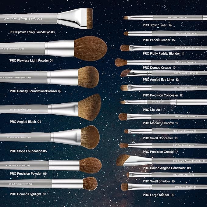 LORYP Makeup Brush Set Soft Vegan Professional Cosmetic Brushes for Face & Eyes Gray 20 Pcs Full-Size