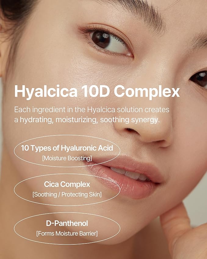 Hyalcica Total Moisture 10D Toner - Vegan Moisturizing Soothing Korean Face Toner with 10 Hyaluronic Acid and CICA - Low pH Face Toning Water - Derma Tested, 16.9 fl.oz.