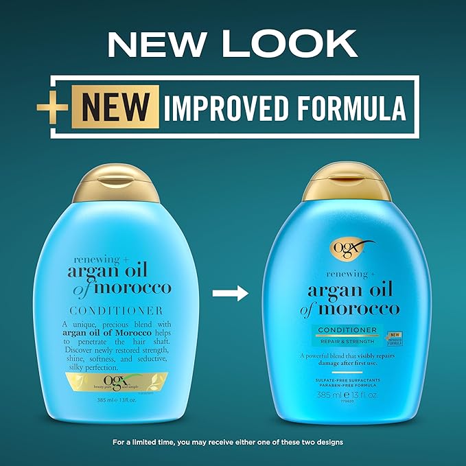 OGX Renewing + Argan Oil of Morocco Conditioner, Repair Conditioner & Argan Oil Helps Strengthen & Repair Dry, Damaged Hair, Paraben-Free, Sulfate-Free Surfactants, 13 fl. oz (Pack of 2)