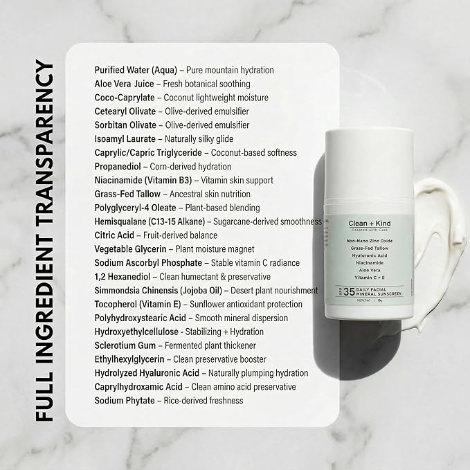 Daily Face Sunscreen SPF 35 Moisturizer with Tallow, Zinc Oxide, Hyaluronic Acid & Vitamin E – Mineral, Reef Safe Sunscreen for Hydration & Broad Spectrum UV Protection, 1.7 oz