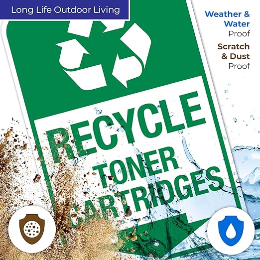 Recycle Toner Cartridges Sign, 12x18 Inches, Rust Free .063 Aluminum, Fade Resistant, Made in USA