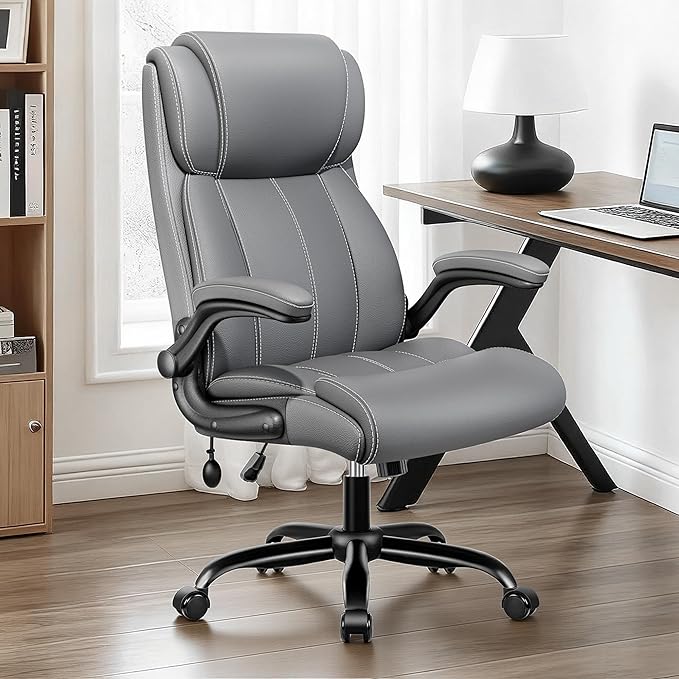 Ergonomic Office Chair - Desk Computer Chair, Leather High Back Executive Chairs with Adjustable Lumbar Support for Adults, Rolling Swivel Tilt, Gray 6 Pack
