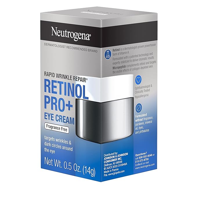Neutrogena Rapid Wrinkle Repair Retinol Pro+ Anti-Wrinkle Eye Cream,Targeted Eye Cream for Wrinkles & Dark Circles,Formulated without Fragrance,Dyes,Phthalates,and Parabens,0.5 oz,(Pack of 2)