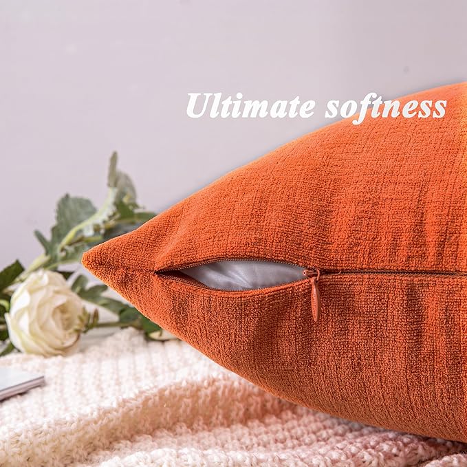 GAWAMAY Decorative Chenille Throw Pillow Covers 26x26 Inch Pack of 2, Soft Square Couch Pillow Cover for Sofa Cushion Living Room Bedroom Solid Dyed Oversized Pillowcases Orange 66x66cm (ONLY Covers)