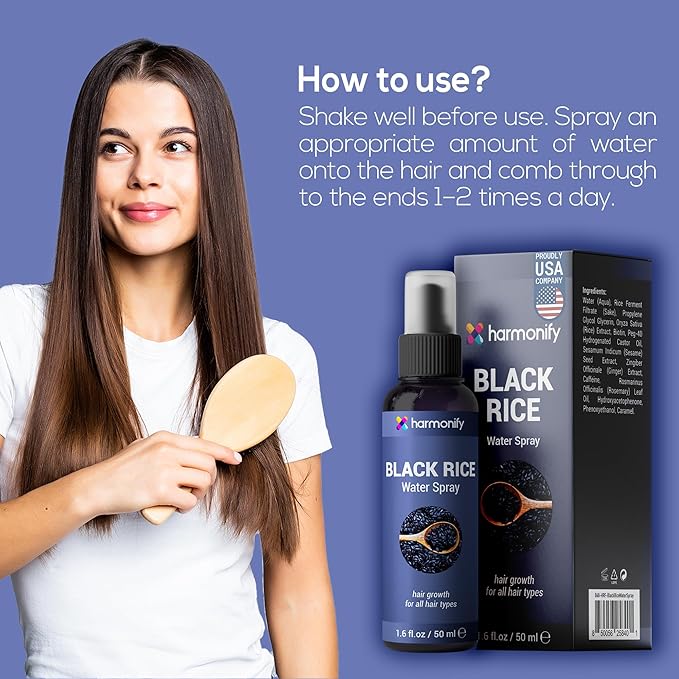 Korean Cosmetic Black Rice Water Spray for Men and Women, Hair Loss & Growth, Fermented Black Rice, Vegan Rice Serum, Non-Greasy Hair Care Products, 3,38 fl.oz