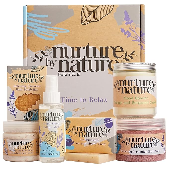 NURTURE BY NATURE Self Care Gift Set for Women – 6 Piece Relaxing Bath & Body Spa Gift Basket with Bath Bomb, Hand Cream & Scented Candle – Self Care Gifts for Valentine’s Day & Mother’s Day Gift
