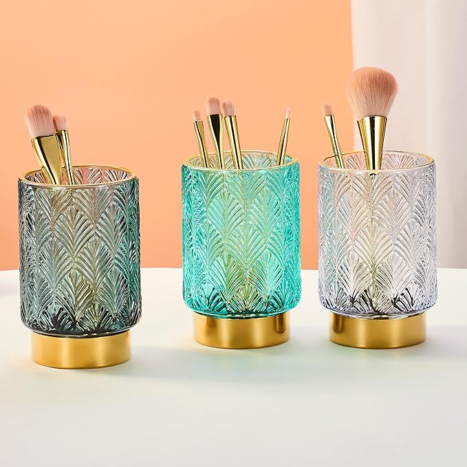Makeup Brush Holder Organizer,Toothbrush Holders,Desk Pen Pencil Holder,Multifunctional Vintage Glass Brush Cup（A42-7-US）