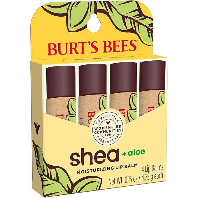 Burt's Bees Easter Basket Stuffers, Lip Balm, Beeswax, Strawberry, Coconut and Pear, and Vanilla Bean Pack, With Responsibly Sourced Beeswax, Tint-Free, Natural Lip Treatment, 4 Tubes, 0.15 oz.
