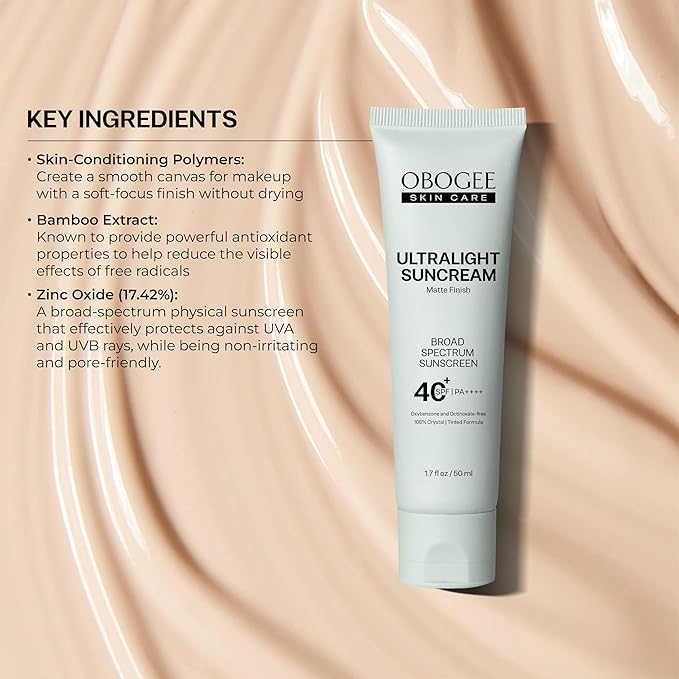 Ultralight SunCream(SPF 40) - 50 mL - 100% Mineral, Oil-Free Broad Spectrum Sunscreen - Smooths Skin’s Appearance, Minimizes Pores & Controls Shine - Water & Sweat Resistant