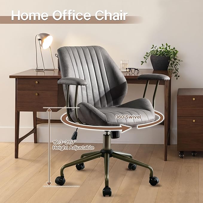 HOOOWOOO Faux Suede Leather Home Office Desk Chair,MCM Modern Ergonomic Task Work Chair,Computer Gaming Chair with Cushion Seat Mid Back for Long Hours(Charcoal Grey)