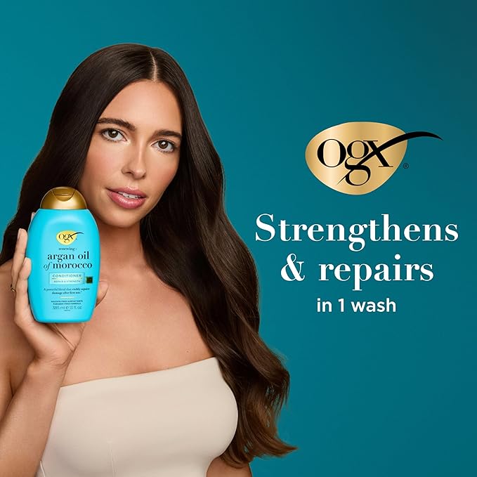 OGX Renewing + Argan Oil of Morocco Conditioner, Repair Conditioner & Argan Oil Helps Strengthen & Repair Dry, Damaged Hair, Paraben-Free, Sulfate-Free Surfactants, 13 fl. oz