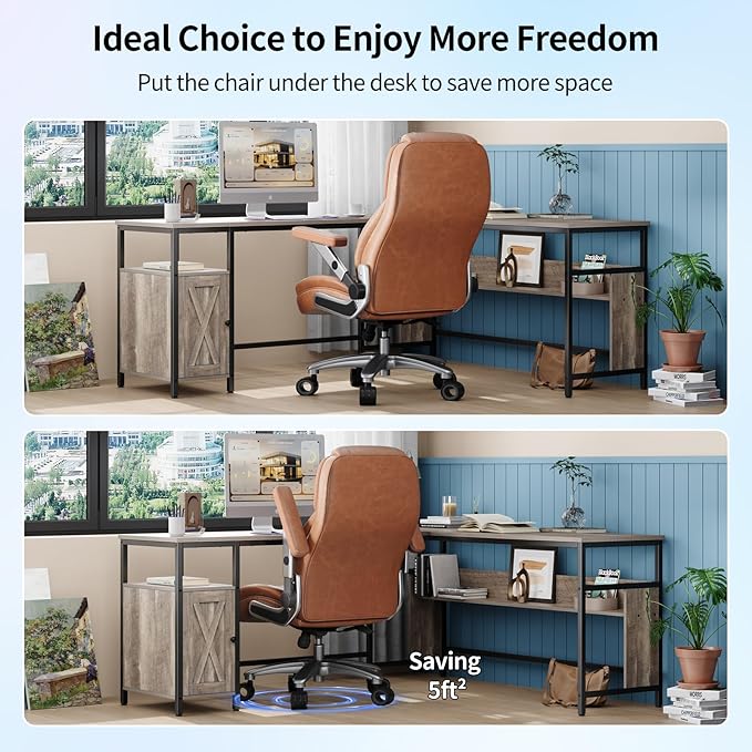 Big and Tall Office Chair with 5D Arms, 600lbs Fabric & PU Leather Heavy Duty Desk Chair, Adjustable Lumbar Support & Height, Tilt Function, High Back Ergonomic Executive Computer Chair