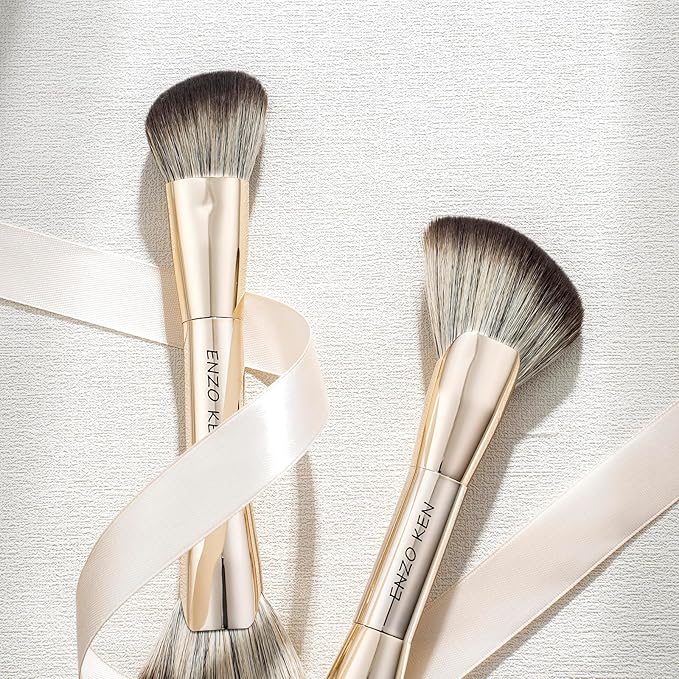Double Ended Angled Sculpting Makeup Brush, Double Sided Makeup Brush for Highlighting, Highlighter Brushes, Face Sculpt Contour Brush Gold, Sculpting Brush for Cheeks, Nose - 124A
