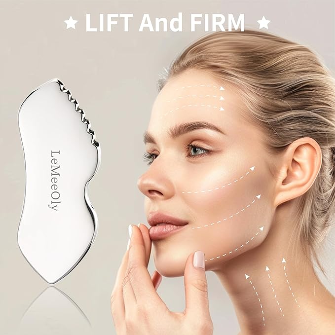 Stainless Steel Gua Sha Facial Tools Metal GuaSha Tool for Face Neck, Detailer Gua Sha Lymphatic Drainage Reduce Wrinkles Face Massage Tool, Gift for Women