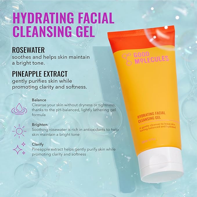 Good Molecules Cleanse, Tone & Moisturize Skincare Set – Hydrating Facial Cleansing Gel (200ml), Niacinamide Brightening Toner (120ml) & Lightweight Daily Moisturizer (100ml)