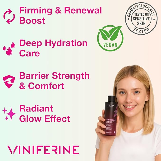 Yada Cosmetics Viniferine 4-Pc Set: Cleanser, Toner (5.07 fl oz), Serum (1.01 fl oz), Cream (1.69 fl oz). Dark Spot Corrector & Anti-Aging Routine. Brightening Skincare Kit. Vegan & Cruelty-Free