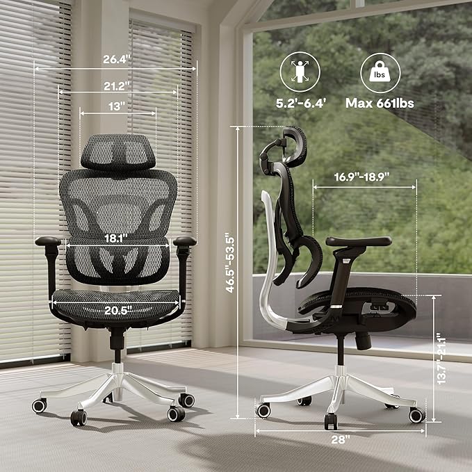 FLEXISPOT ErgoX Max Ergonomic Office Chair Black - Aluminum Alloy Frame & Base, 661 lb Capacity, 5D Armrests, 4D Adaptive Lumbar & 4D Headrest 1