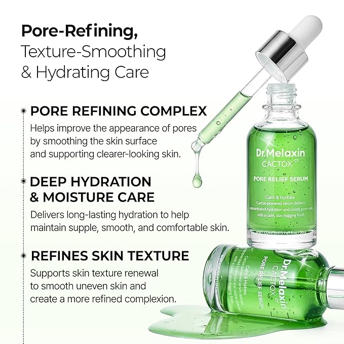 Dr.Melaxin Cactox Pore Relief Serum 80ml – Pore Minimizer & Hydrating Face Serum with Triple Hyaluronic Acid, Deep Moisture, Texture Smoothing & Clear Skin Care