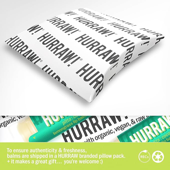 Hurraw! Coconut, Mint, Lemongrass (Pitta) Lip Balm: Organic, Certified Vegan, Cruelty and Gluten Free. Non-GMO, 100% Natural Ingredients. Bee, Shea, Soy and Palm Free. Made in USA