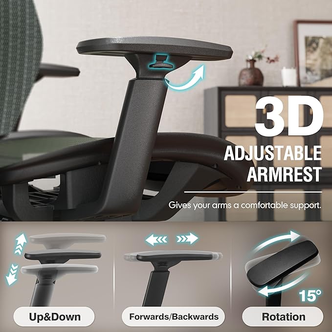 ELABEST Mesh Office Chair,Ergonomic Computer Desk Chair,Sturdy Task Chair- Adjustable Lumbar Support & Armrests,Tilt Function,Comfort Wide Seat,Swivel Home Office Chair