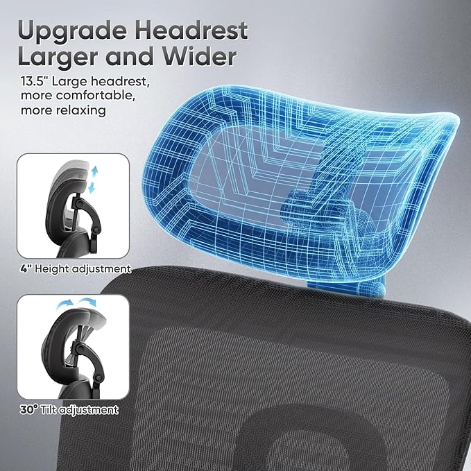 Ergonomic Office Chair, Adjustable High Back Home Desk Chair & Adjustable Seat, 3D Armrest, 145° Reclining Tilt Lock, Chenille Mesh Office Chairs for Man Woman 1Pack