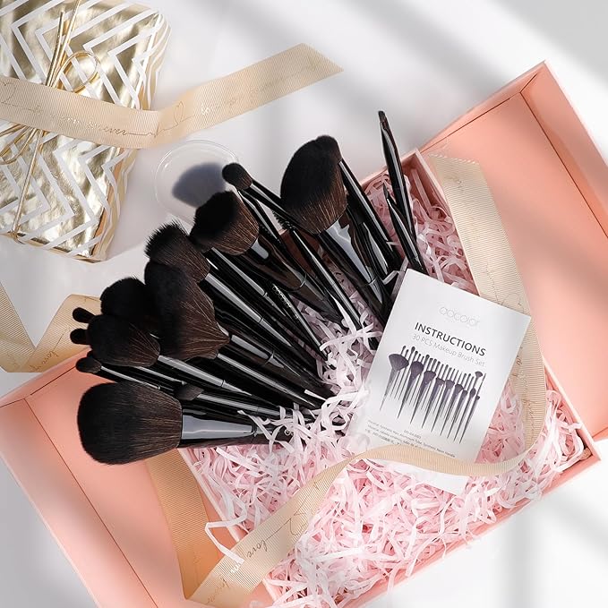 Docolor Makeup Brushes Set Professional 30Pcs Obsidian Makeup Brushes Premium Synthetic Powder Kabuki Foundation Contour Blush Concealer Eye Shadow Blending Eyeliner Crease Eyebrow Make Up Brush Kit