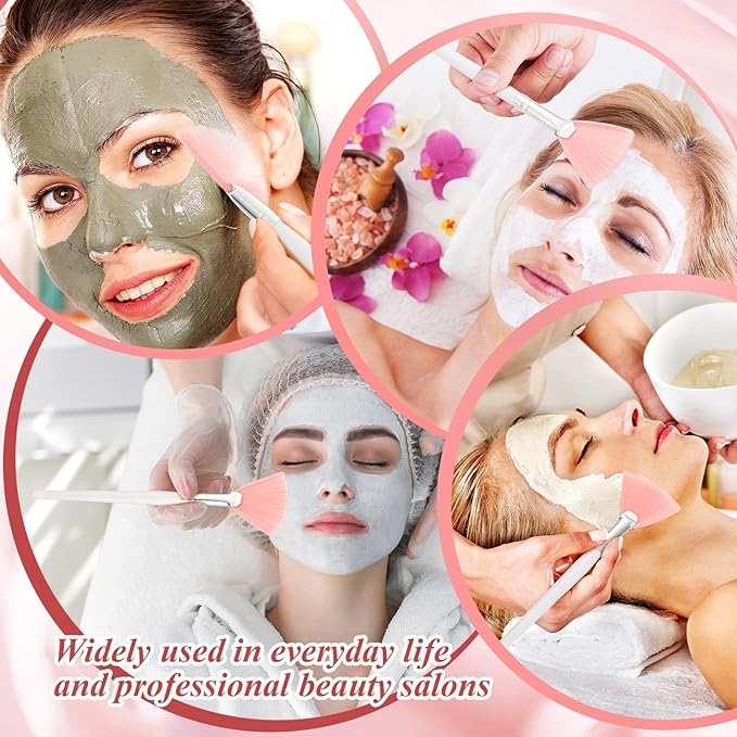 Maitys 100 Pieces Pink Fan Facial Mask Brushes, Soft Blush Makeup Brush, Esthetician Brush, Mask Acid Applicator Brush Tools for Women Girls Peel Mask Makeup for Mud Cream (2.3x6 Inch)