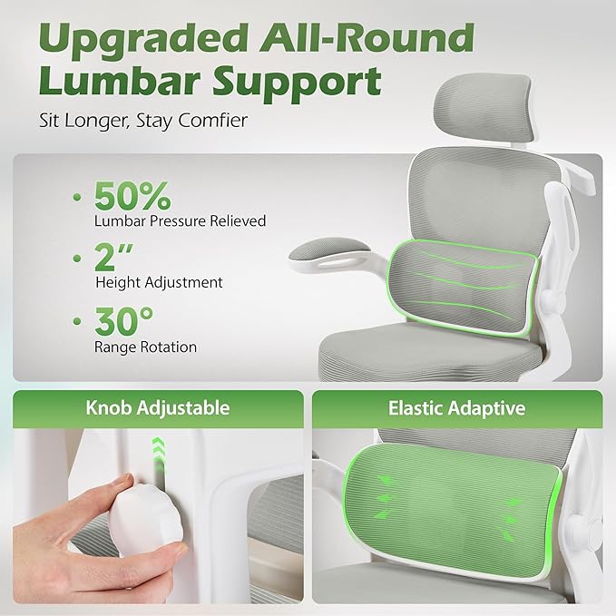 AreShark Office Chair Ergonomic Desk Chairs with Adjustable Lumbar Support& Headrest Hanger, High Back Breathable Mesh Chair with Wheels, Rolling Swivel Comfy Task Computer Chair for Home Work Gaming