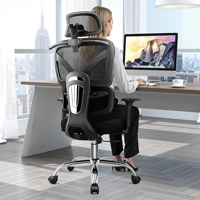 Ergonomic Office Desk Chair, High Back Mesh Office Chair with Adjustable Lumbar Support, 3D Headrest, Big and Tall Home Computer Desk Chairs Comfy for Work, Gaming, 300lbs, Black