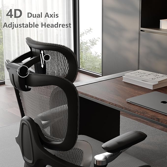 Ergonomic Office Chair with Adjustable 3D Lumbar Support, Mesh Computer Chair 5D Armrests, Home Desk Chair with 4D Headrest, 90-130°Tilt, BIFMA Certified, Model Zen (Grey)