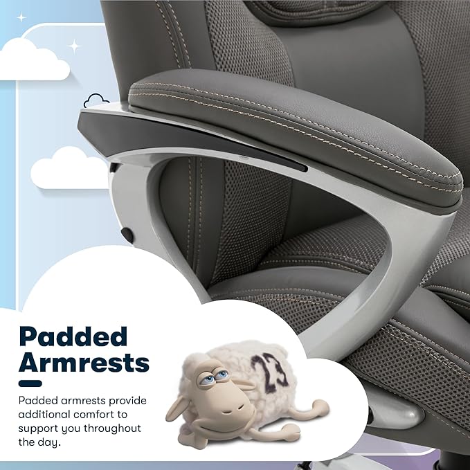 Serta Amplify Executive Office Chair with Faux Leather and Mesh, Adjustable Ergonomic Comfy Seat with Lumbar Support, Modern Computer DeskChairs, Swivel Rolling Wheels, Duo Gray