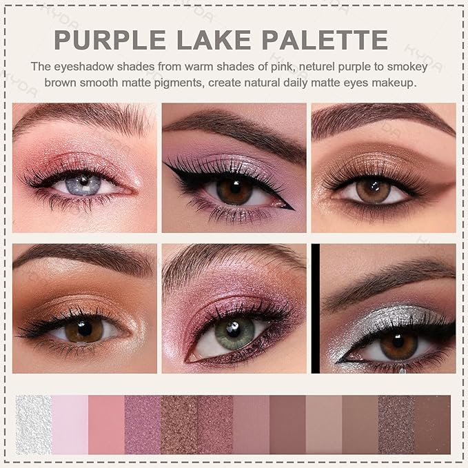 KYDA 12 Colors Purple Brown Eyeshadow Palette, High Pigment Matte Shimmer Pink Purple Brown Eye Shadow, All-In-One Eyes Palette for Women, Soft Blendable Powder Eyeshadow, Korean Eyes Makeup