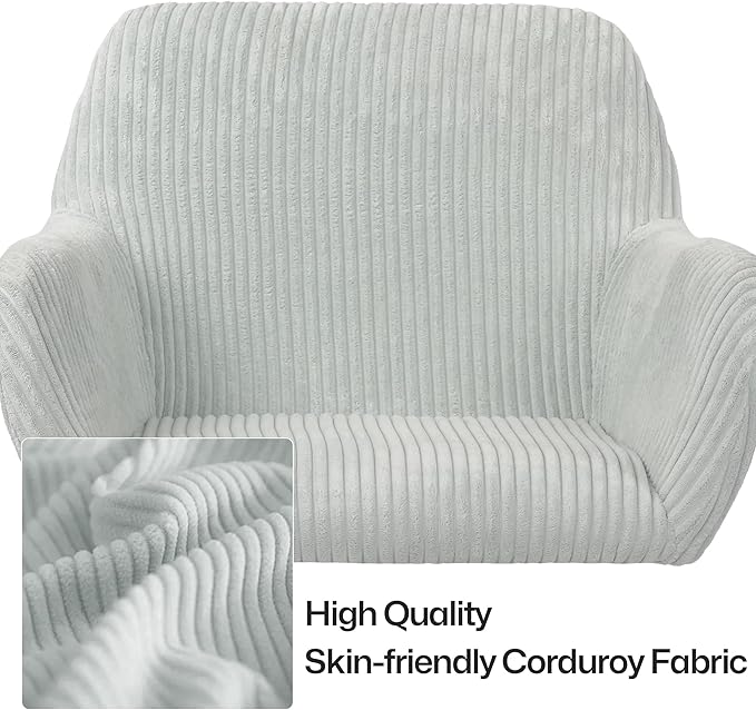Faux Fur 360°Swivel Desk Chair, Height Adjustable Home Office Armchair with Golden Base for Teens Women Girls, Corduroy & Light Blue