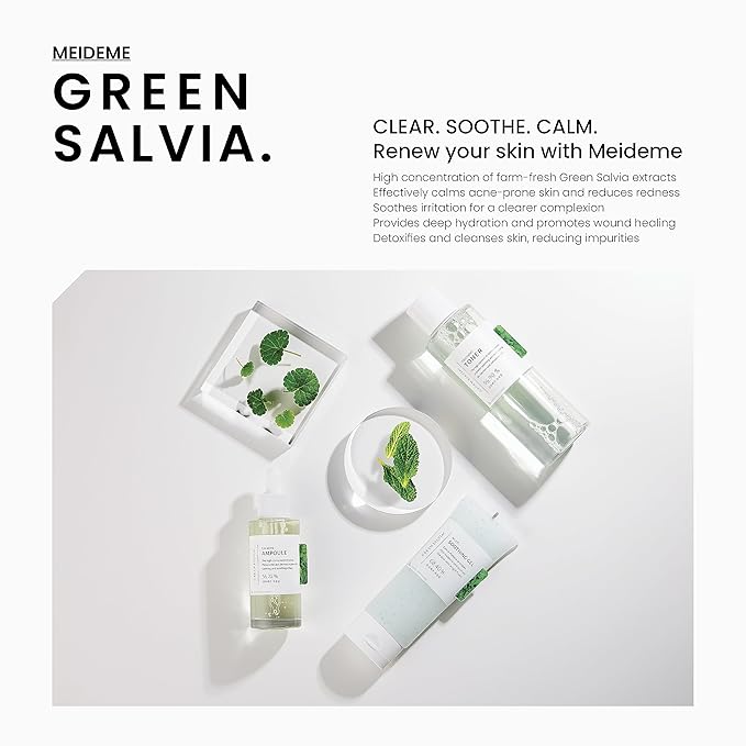 Green Salvia Multi Soothing Gel Moisturizer, Treatment Toner, and Calming Ampoule - Korean Vegan Skincare Bundle for Soothing and Cooling for Sensitive Skin
