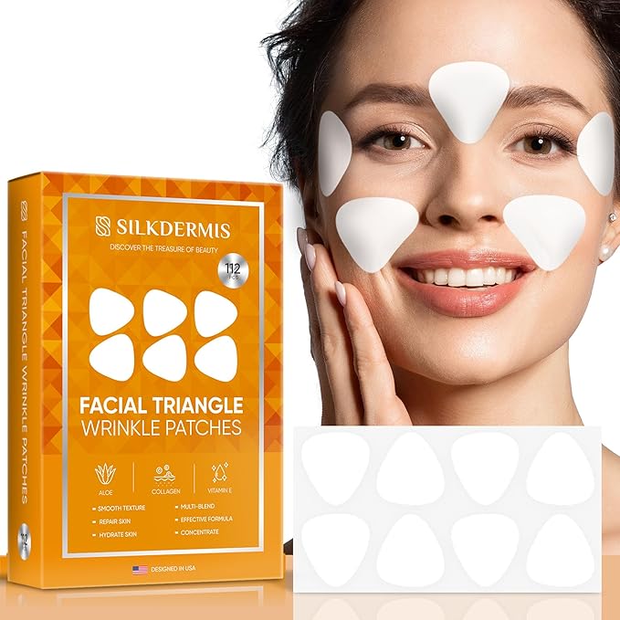 Forehead Wrinkle Patches with Triangle: For Smile Line and Under Eye-Anti Wrinkle Patches with Aloe, Collagen, Vitamin E 112pcs