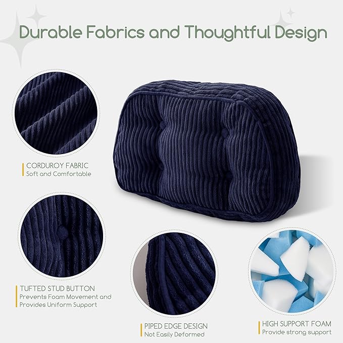HIGOGOGO Lumbar Support Pillow for Recliner Chair/Accent Chair/Couch/Office Chair, Tufted Corduroy Back Support Cushion for Elderly, Recliner Cushions for Back Rest, Pain Relief, Reading, Navy