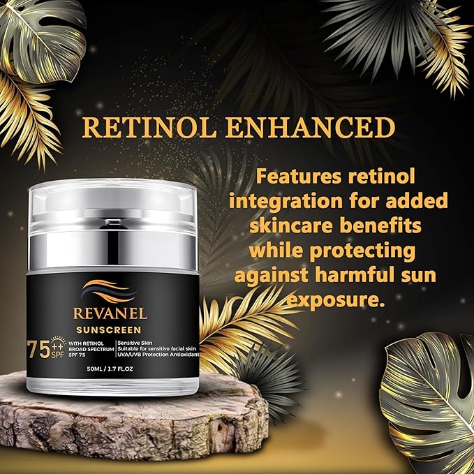 Sunscreen with Retinol, SPF 75, Broad Spectrum Advanced Formula for Maximum Sun Defense UVA/UVB Protection, Formulated Specifically for Sensitive Skin, 1.7 fl oz (1)