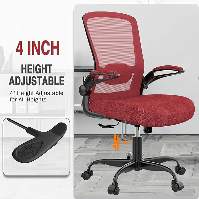 Mimoglad Office Chair, Ergonomic Desk Chair with Adjustable Lumbar Support, High Back Mesh Computer Chair with Flip-up Armrests-Task Chairs, Executive Chair for Home Office