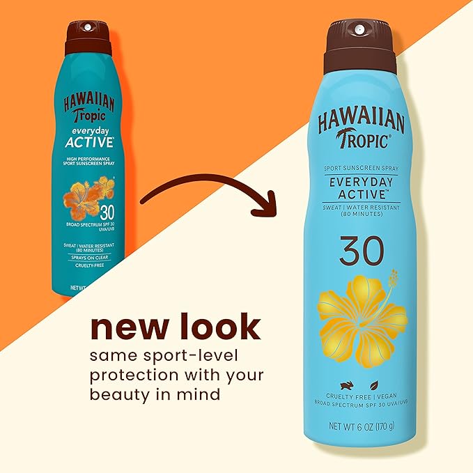 Hawaiian Tropic Everyday Active Clear Spray Sunscreen SPF 30, 6oz & Weightless Hydration Face Sunscreen SPF 30, 1.7oz Bundle
