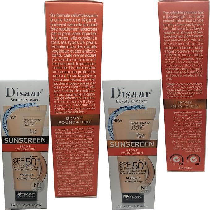 DISAAR BEAUTY Sunscreen SPF 50 PA+++ SPF 50+ Foundation Face Cream Body Skin Protection Anti-Aging Oil Control Moisturizing Care Removes Peeling 40g / 1.41oz