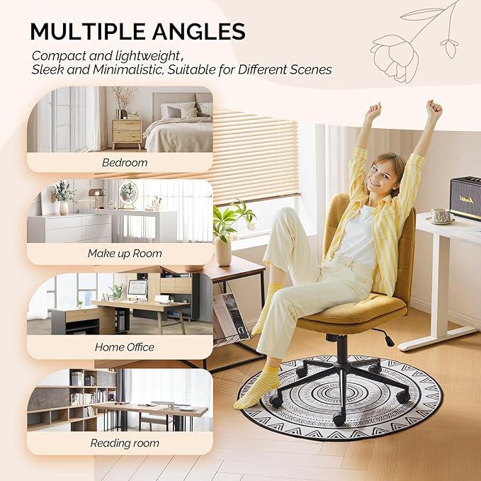VINGLI Mid Back Armless Office Desk Chair with Wheels/no Wheels,360°Rocking Swivel Vanity Chair with Thickened Cushion,Adjustable Height Rolling for Reading Room, Make up, Linen Ginger Yellow