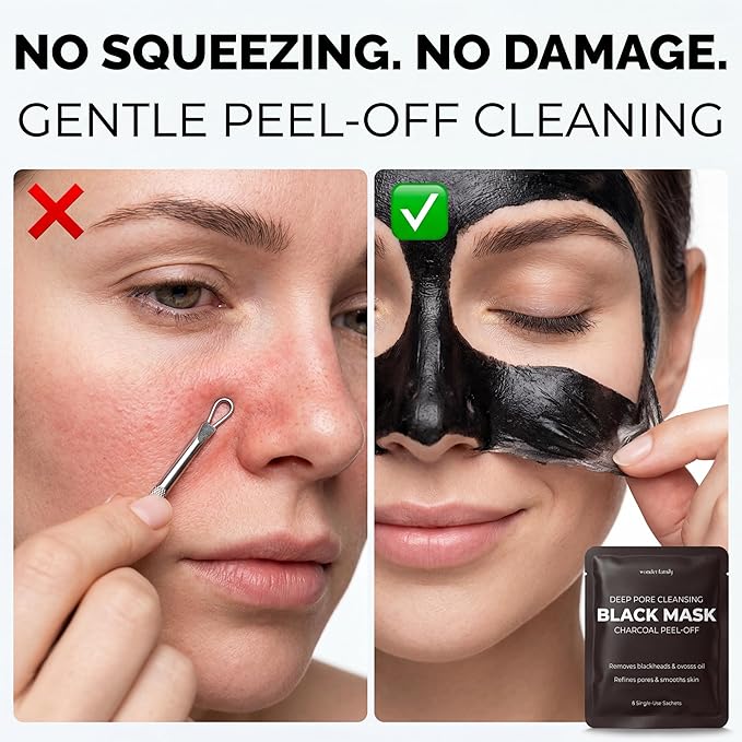 Black Mask Peel Off Face Mask with Activated Charcoal Powder – Korean Blackhead Remover Mask for Nose & Face, Pore Cleaner, Clay Mask & Strips Alternative, Face Mask Skincare for Men & Women, Gift Set