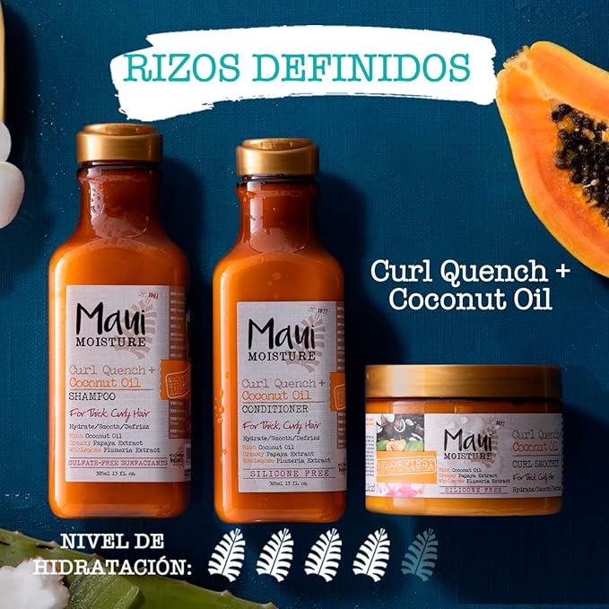 Maui Moisture Hydrating Curl Smoothie with Coconut Oil | For Tight Curls | Silicone-Free | Vegan | 12 oz Pack of 2