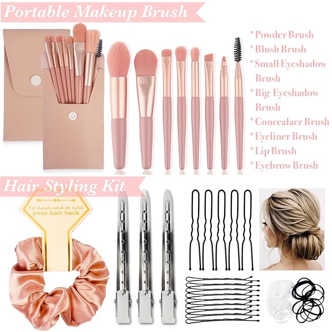 Women's Wedding Emergency Travel Kit 45 Essential Items for Brides Bridesmaid All-In-One Daily Beauty Style Set With Makeup Brushes (Sakura Pink)