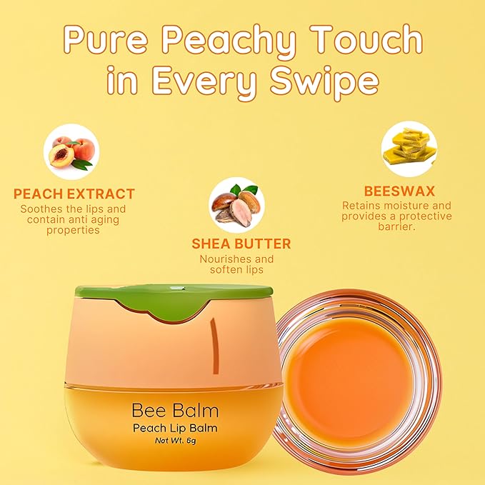 Original Bee Balm Lip Balm – Peach Hydrating Lip Butter with Propolis & Honey, Lip Moisturizing Mask for Dry & Cracked Lips, Reduces Lip Lines with Beeswax & Vitamin E