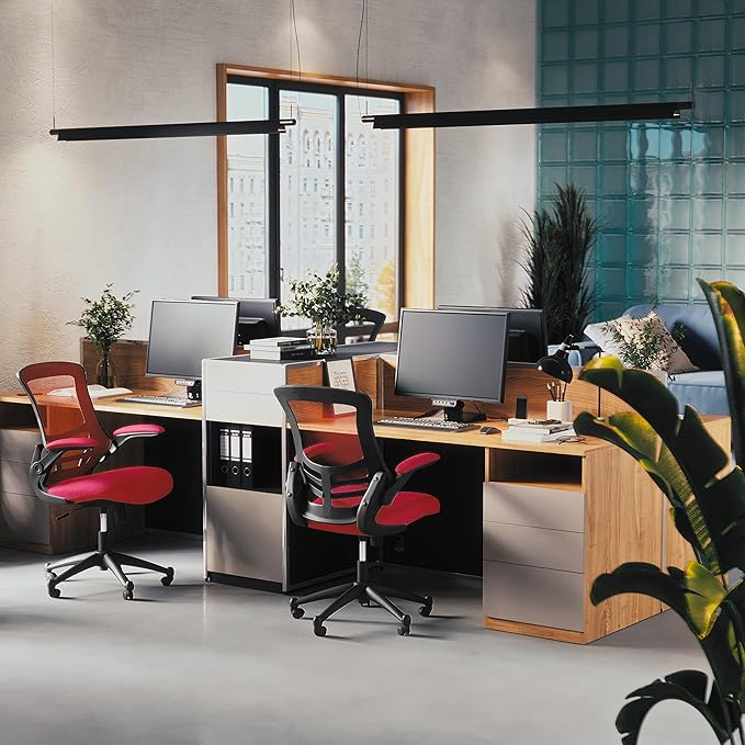 Flash Furniture Kelista Mid-Back Red Mesh Swivel Ergonomic Task Office Chair with Flip-Up Arms